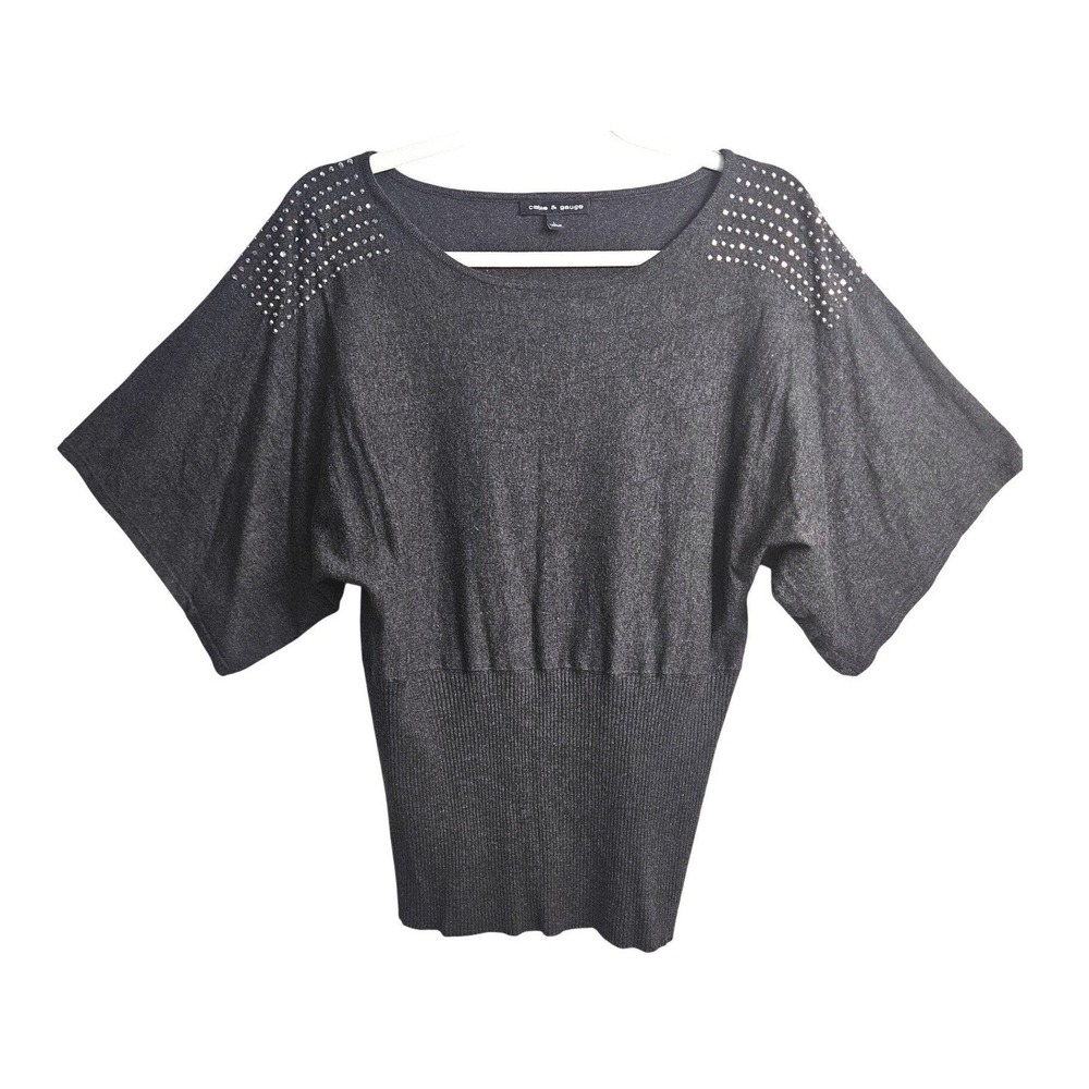 Cable & Gauge Gray Boat‎ Neck Kimono Sleeve Top Embellished Tapered Size L #550